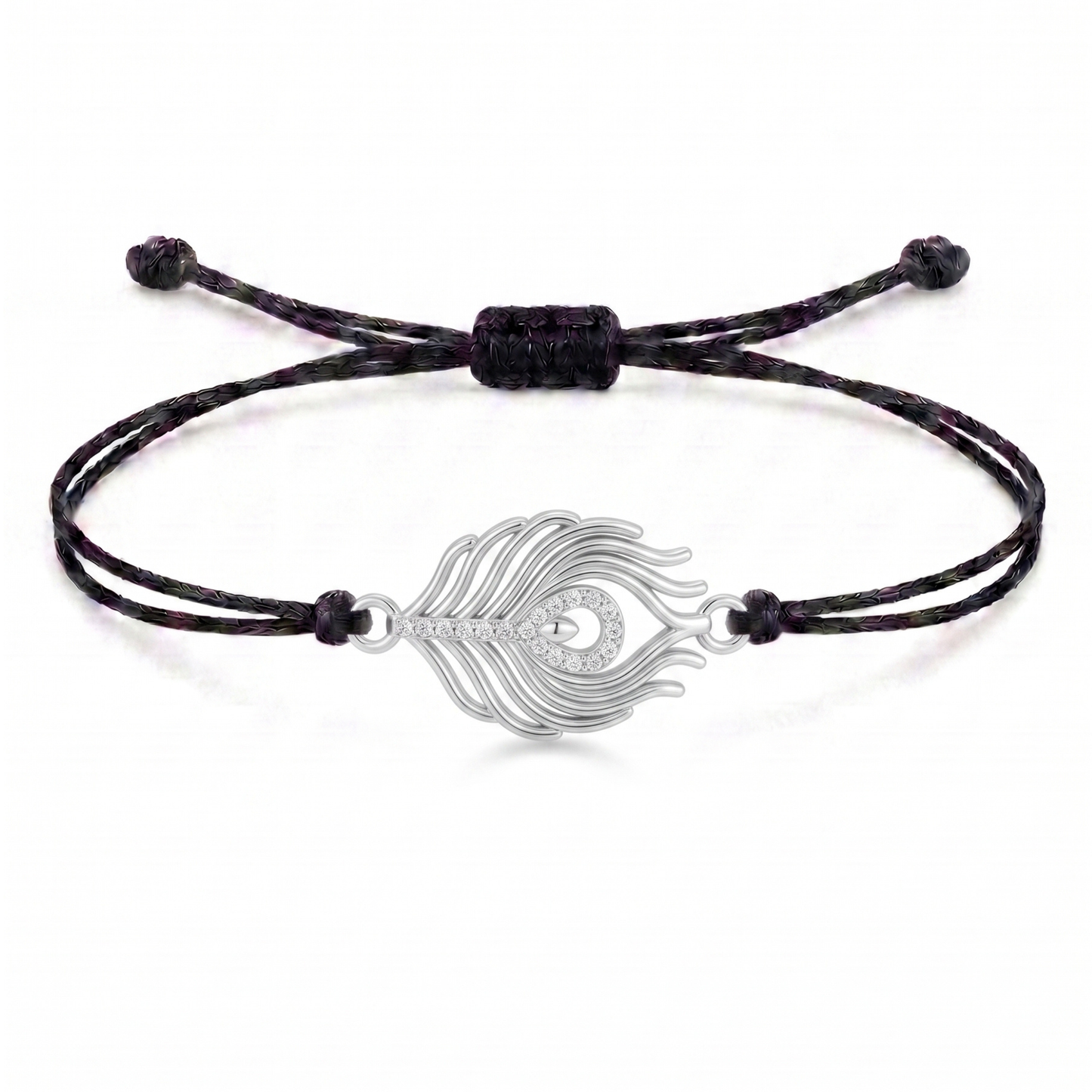 Peacock Feather Charm Cord Bracelet