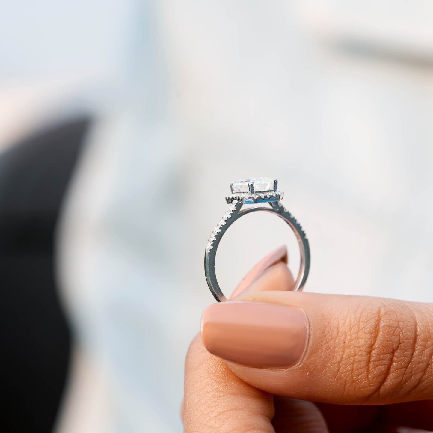 Round, Emerald Cut Colorless Engagement Ring