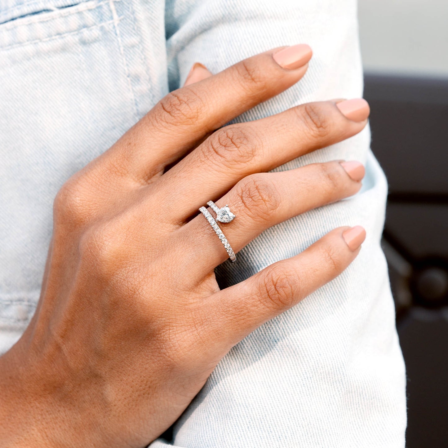 Heart, Round Cut Colorless Engagement Ring