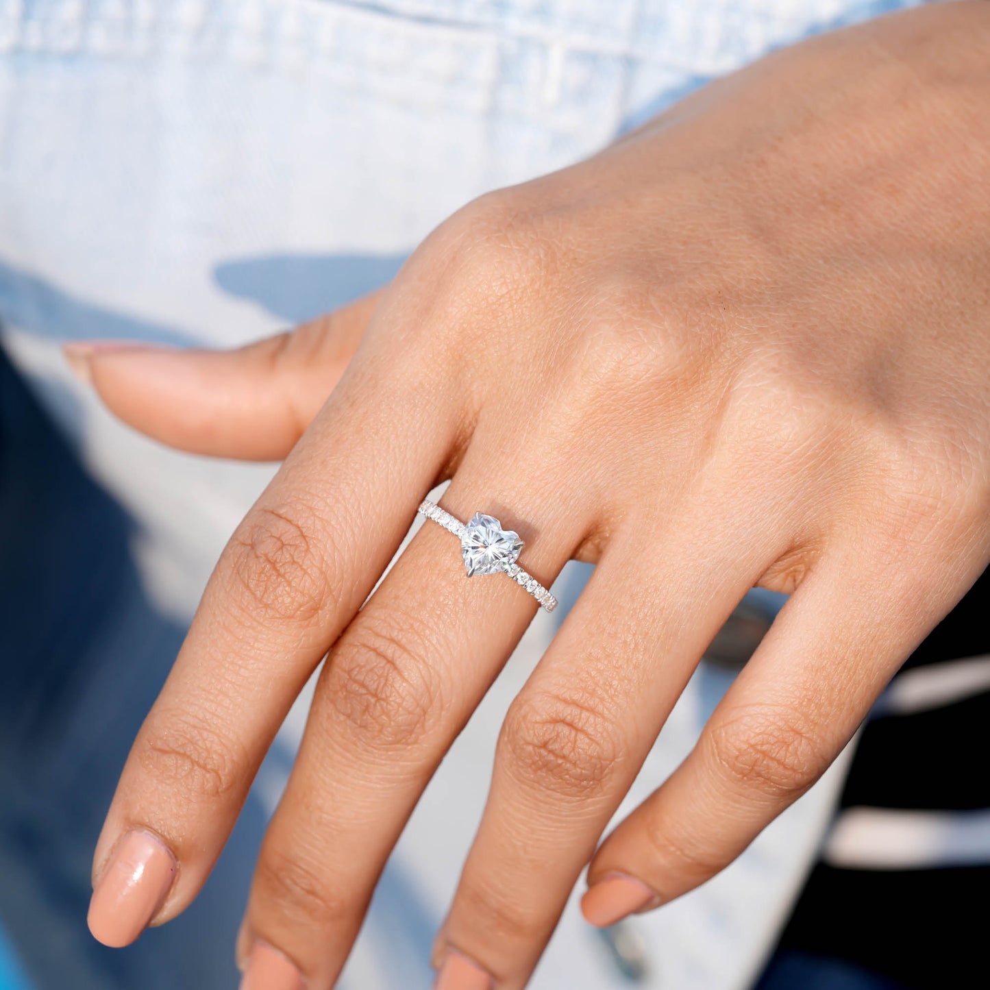 Round, Heart Cut Colorless Engagement Ring