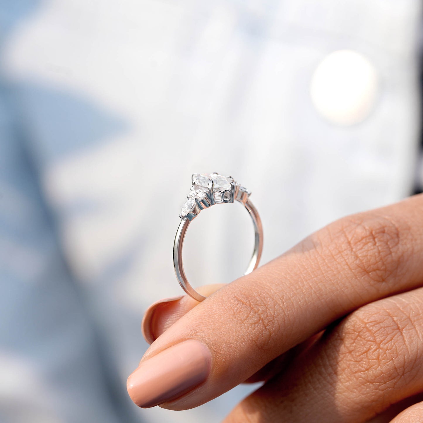 Round, Marquise Cut Colorless Engagement Ring