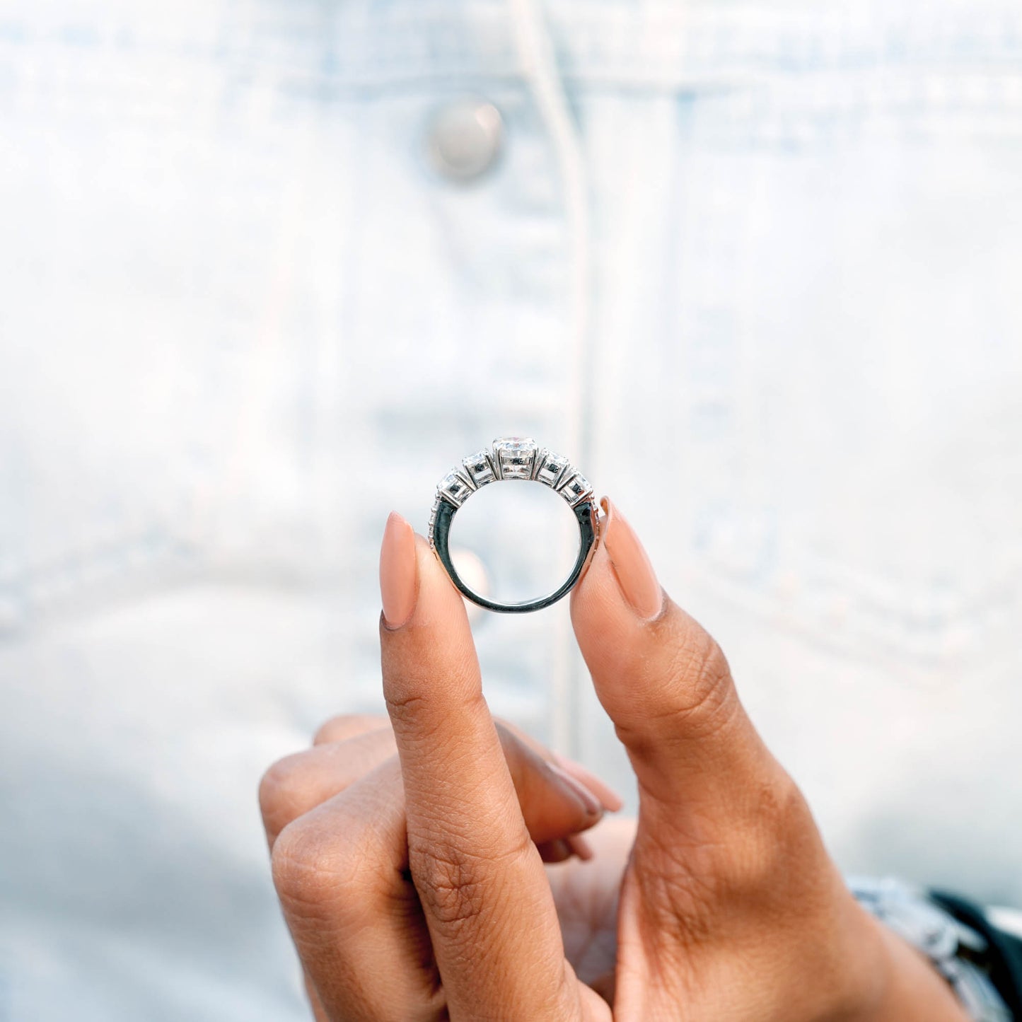 Round, Oval Cut Colorless Engagement Ring