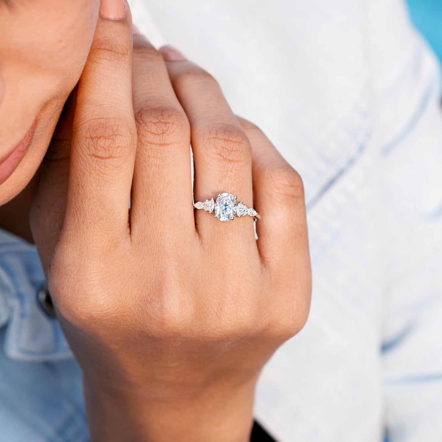 Round, Oval, Marquise Cut Colorless Engagement Ring