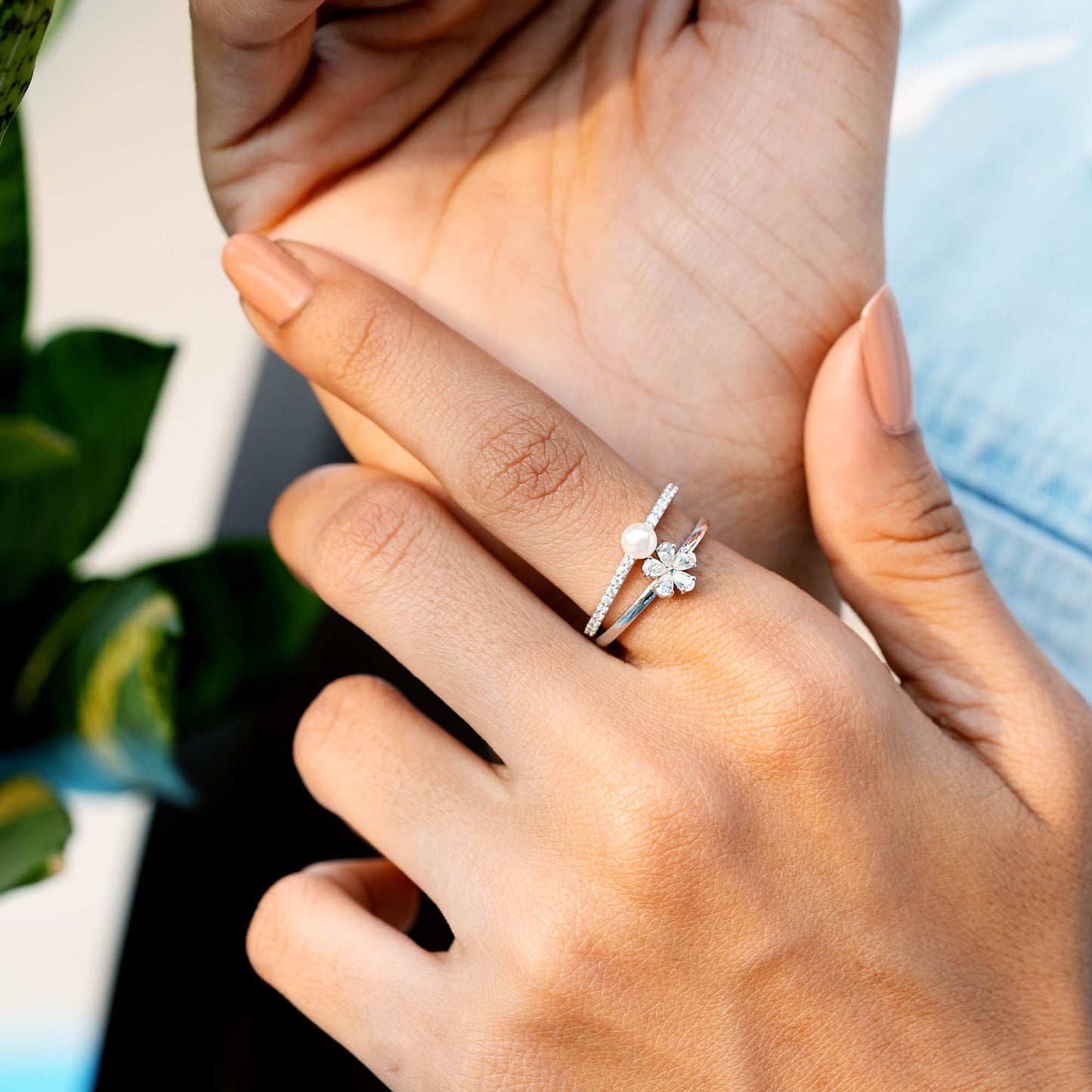 Round, Pear Cut Colorless Pearl Engagement Ring