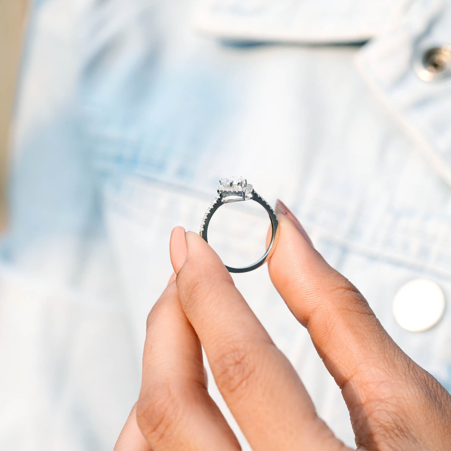 Pear, Round Cut Colorless Engagement Ring