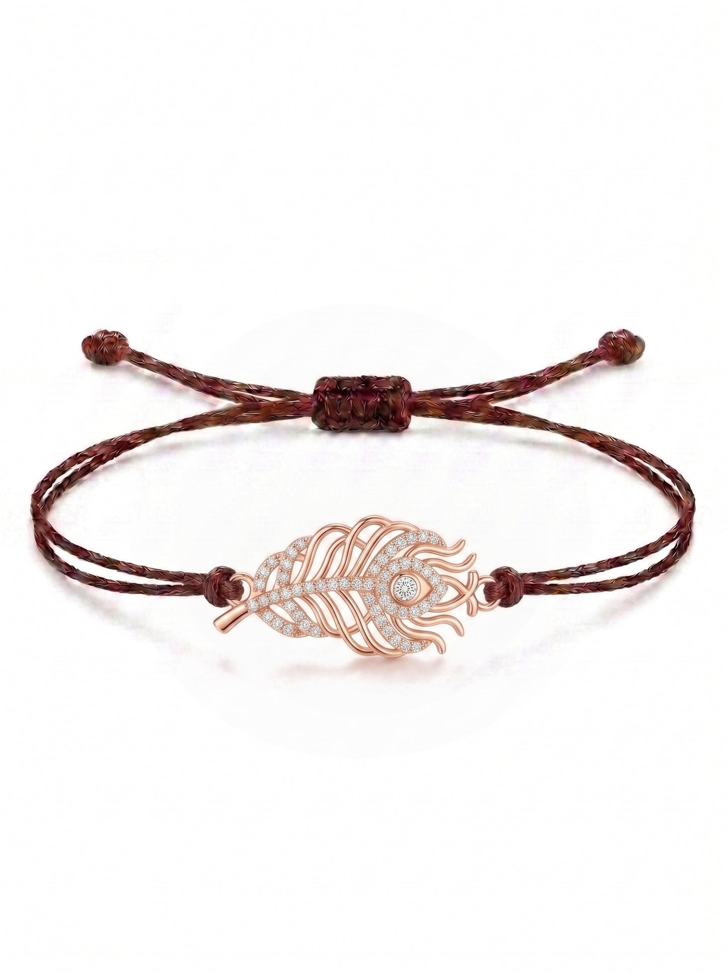 Royal Peacock Feather Charm Cord Bracelet