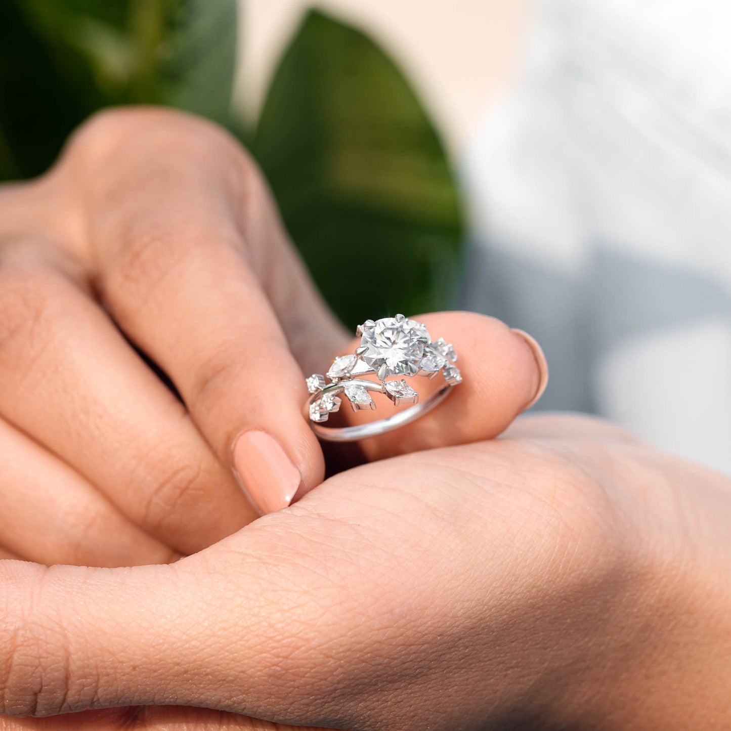 Round, Marquise Cut Colorless Engagement Ring