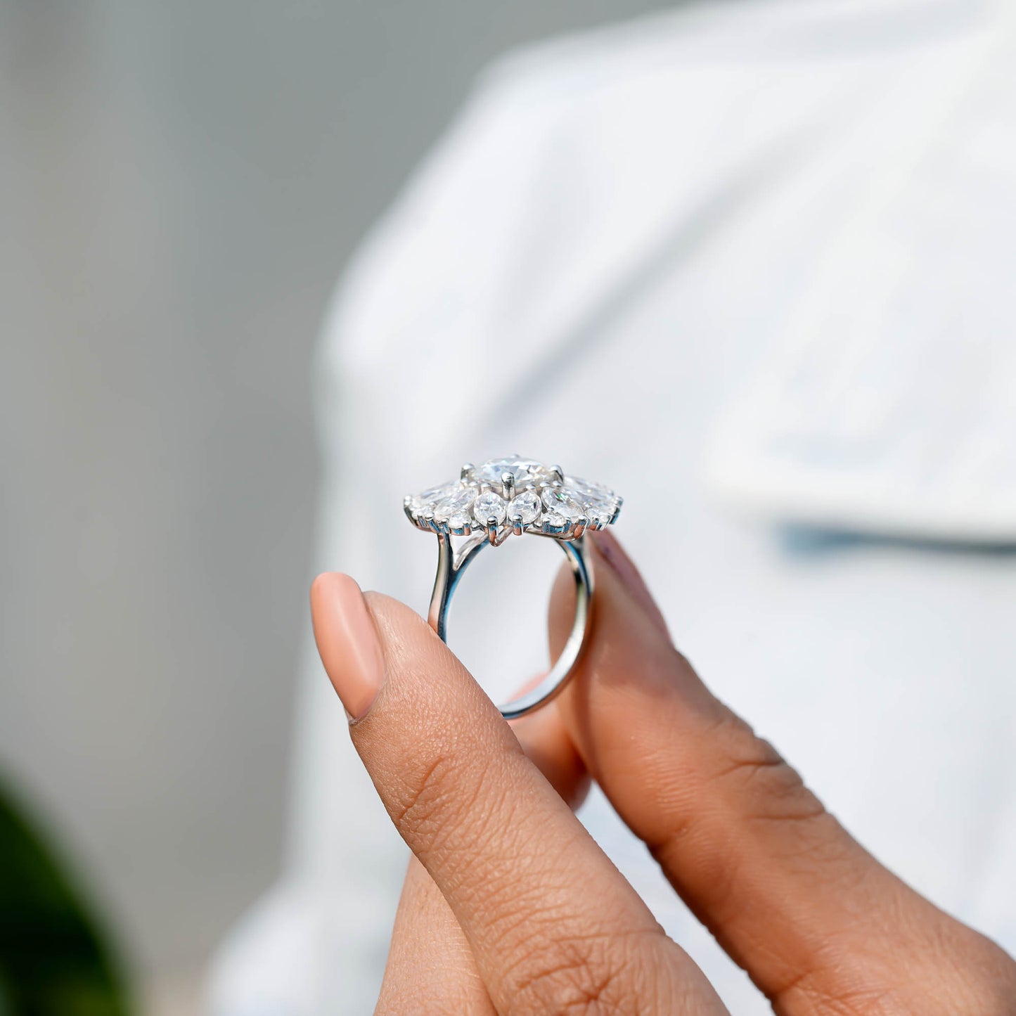 Round, Marquise Cut Colorless Engagement Ring