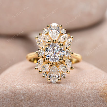 Flower Shape Moissanite Diamond Engagement Ring