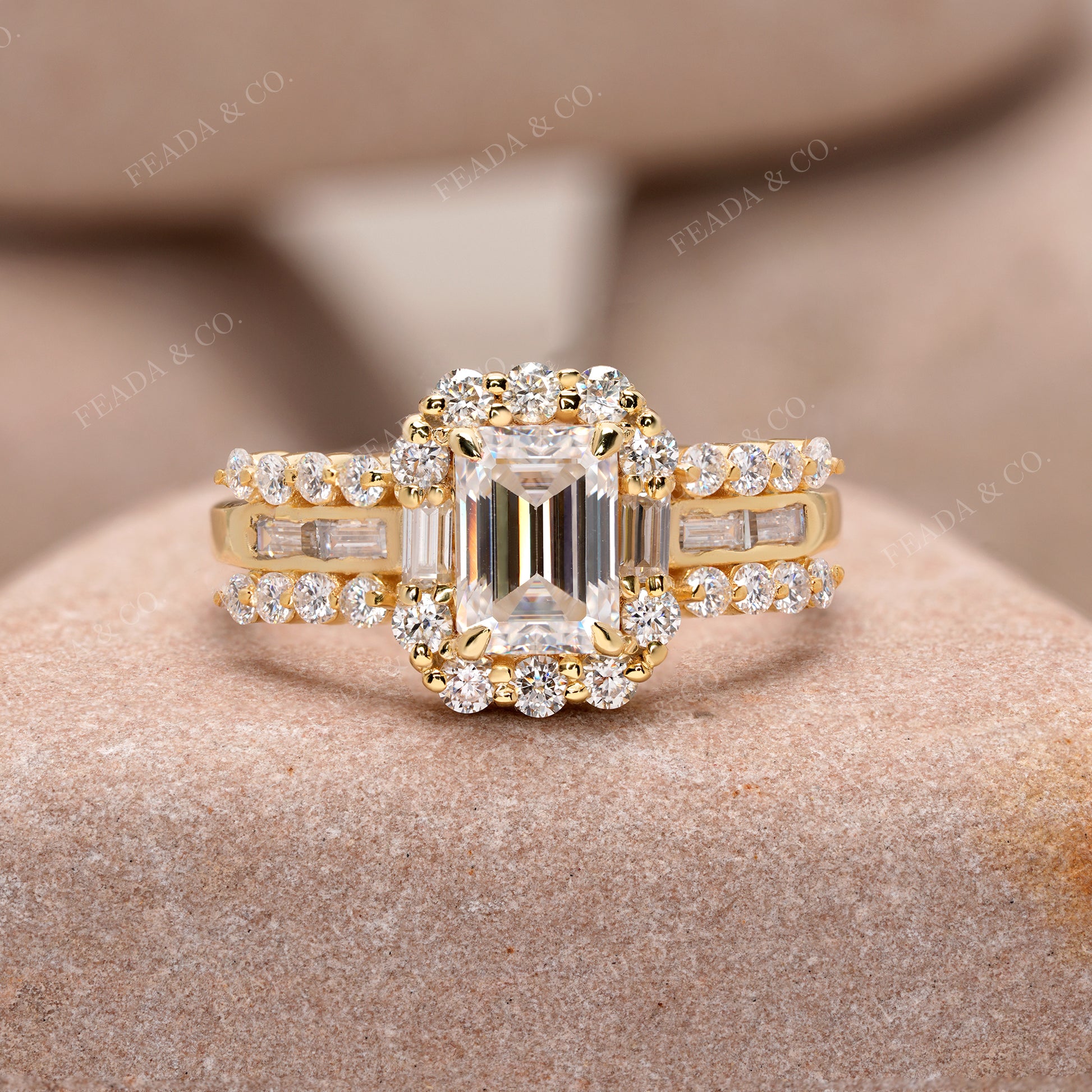 Round, Emerald, Baguette Cut Colorless Engagement Ring