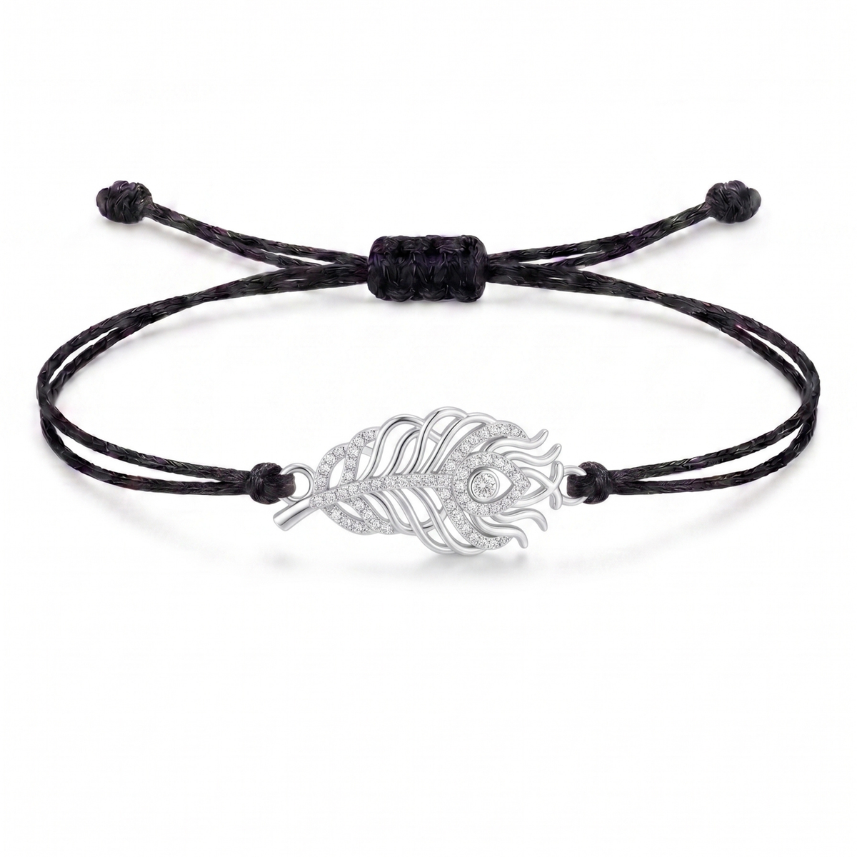 Royal Peacock Feather Charm Cord Bracelet
