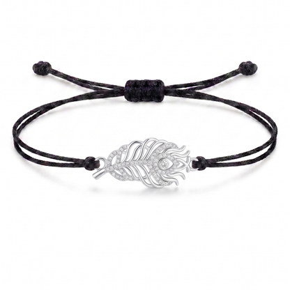 Royal Peacock Feather Charm Cord Bracelet