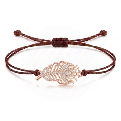 Royal Peacock Feather Charm Cord Bracelet