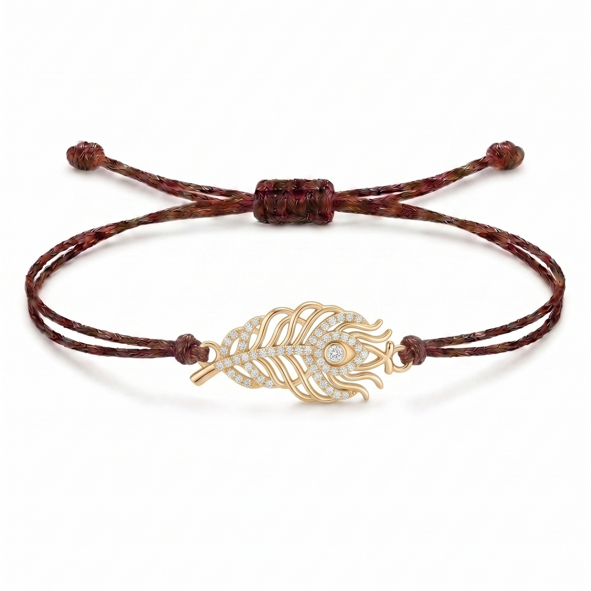 Royal Peacock Feather Charm Cord Bracelet
