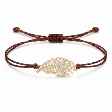 Royal Peacock Feather Charm Cord Bracelet