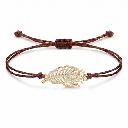 Royal Peacock Feather Charm Cord Bracelet
