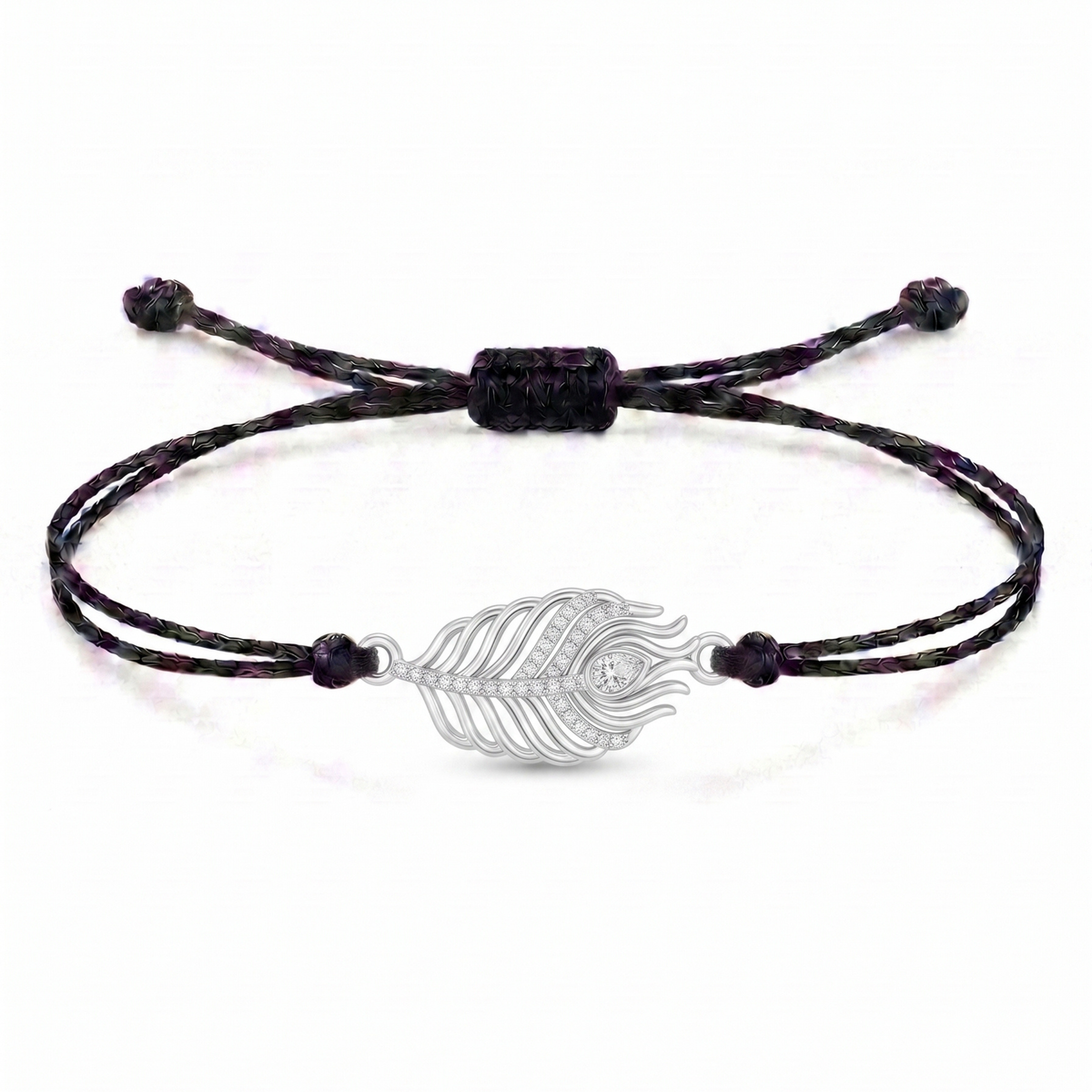 Celestial Peacock Feather Charm Cord Bracelet