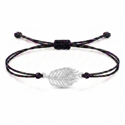 Celestial Peacock Feather Charm Cord Bracelet