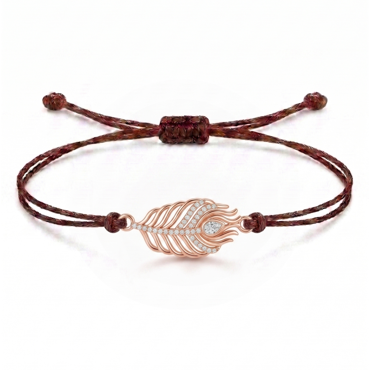 Celestial Peacock Feather Charm Cord Bracelet