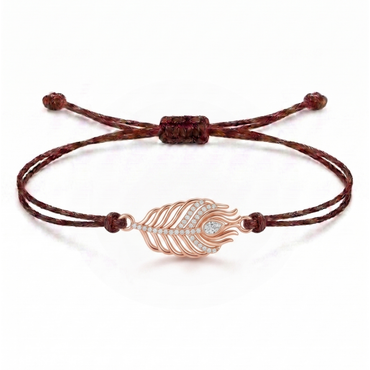 Celestial Peacock Feather Charm Cord Bracelet