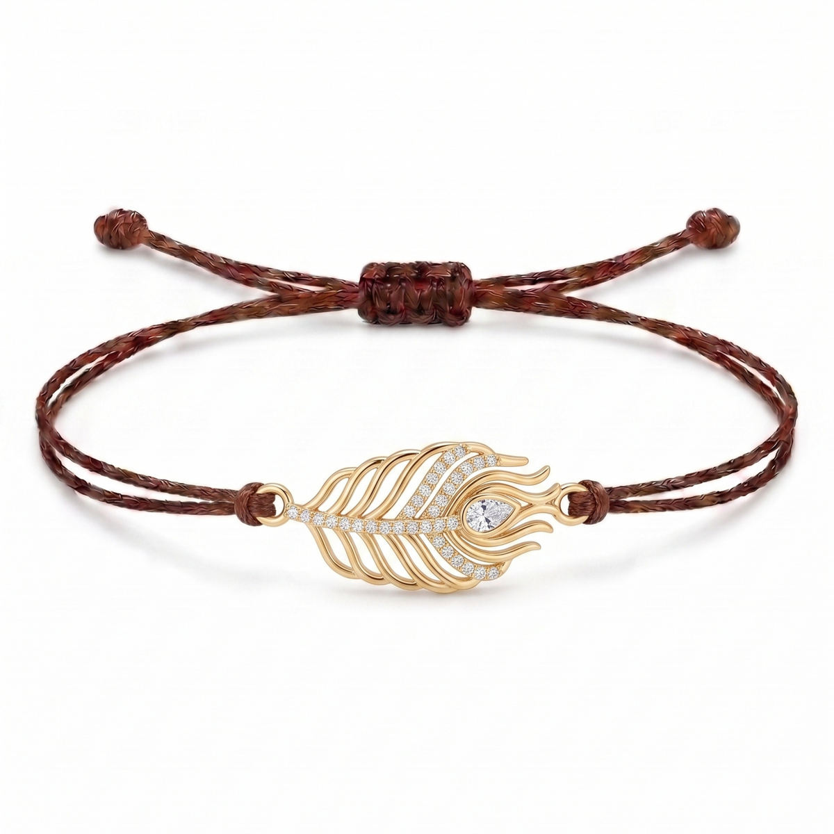 Celestial Peacock Feather Charm Cord Bracelet