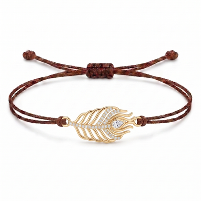 Celestial Peacock Feather Charm Cord Bracelet