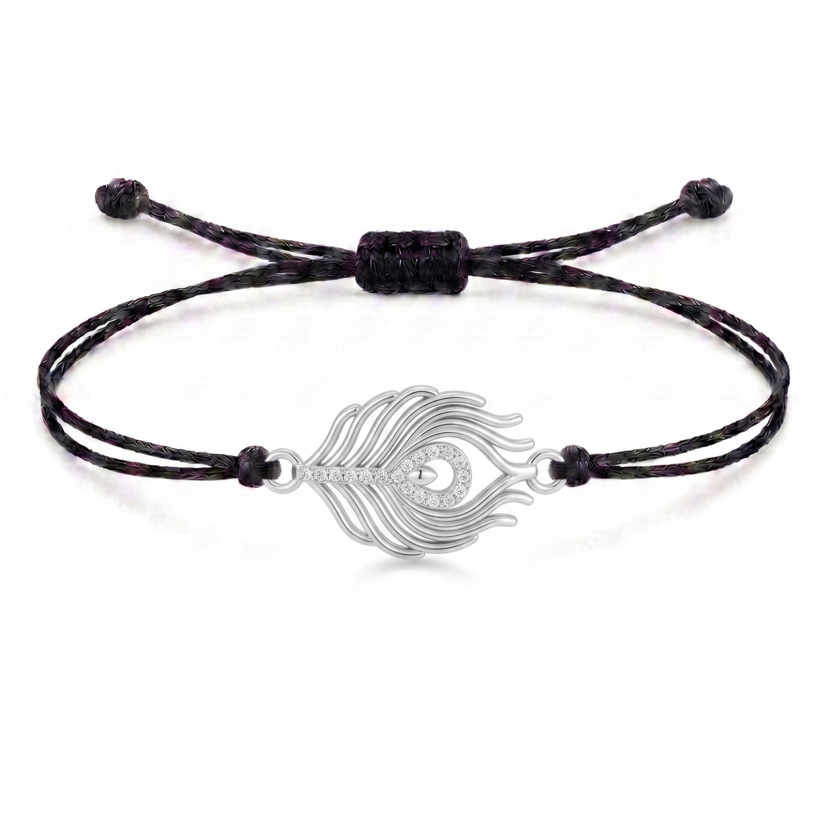 Peacock Feather Charm Cord Bracelet