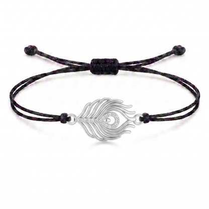 Peacock Feather Charm Cord Bracelet