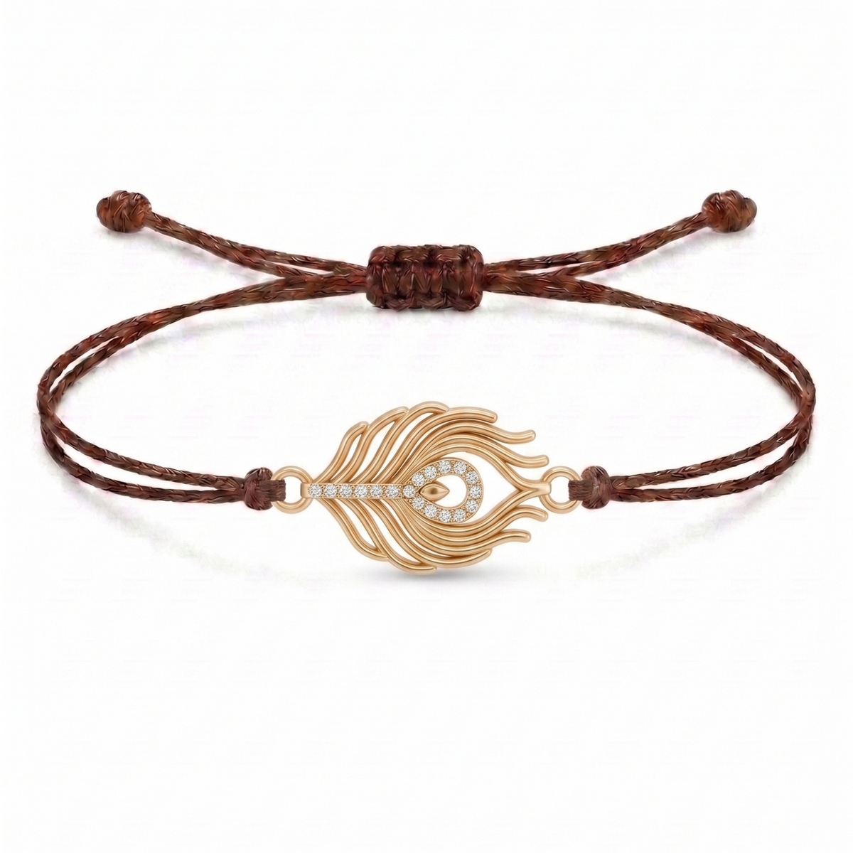 Peacock Feather Charm Cord Bracelet