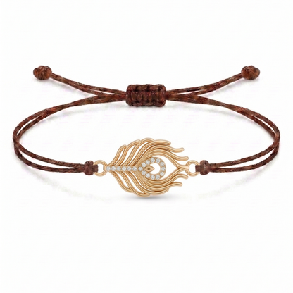Peacock Feather Charm Cord Bracelet