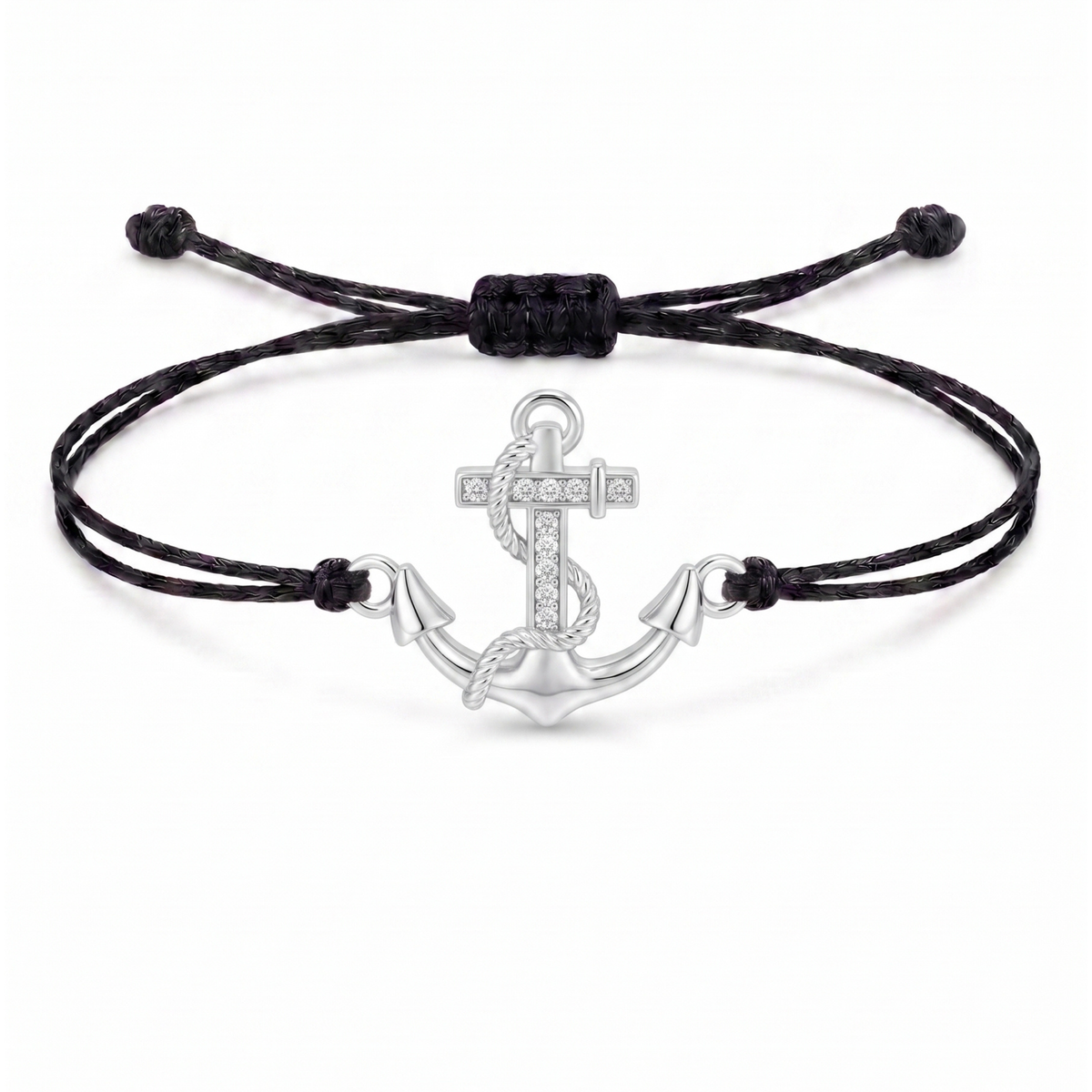 Nautical Anchor Charm Cord Bracelet