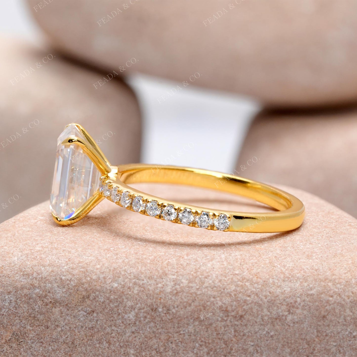 Round, Emerald Cut Colorless Engagement Ring