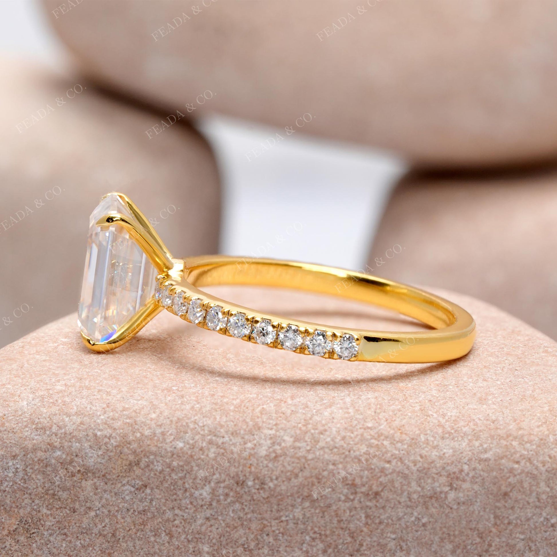 Round, Emerald Cut Colorless Engagement Ring
