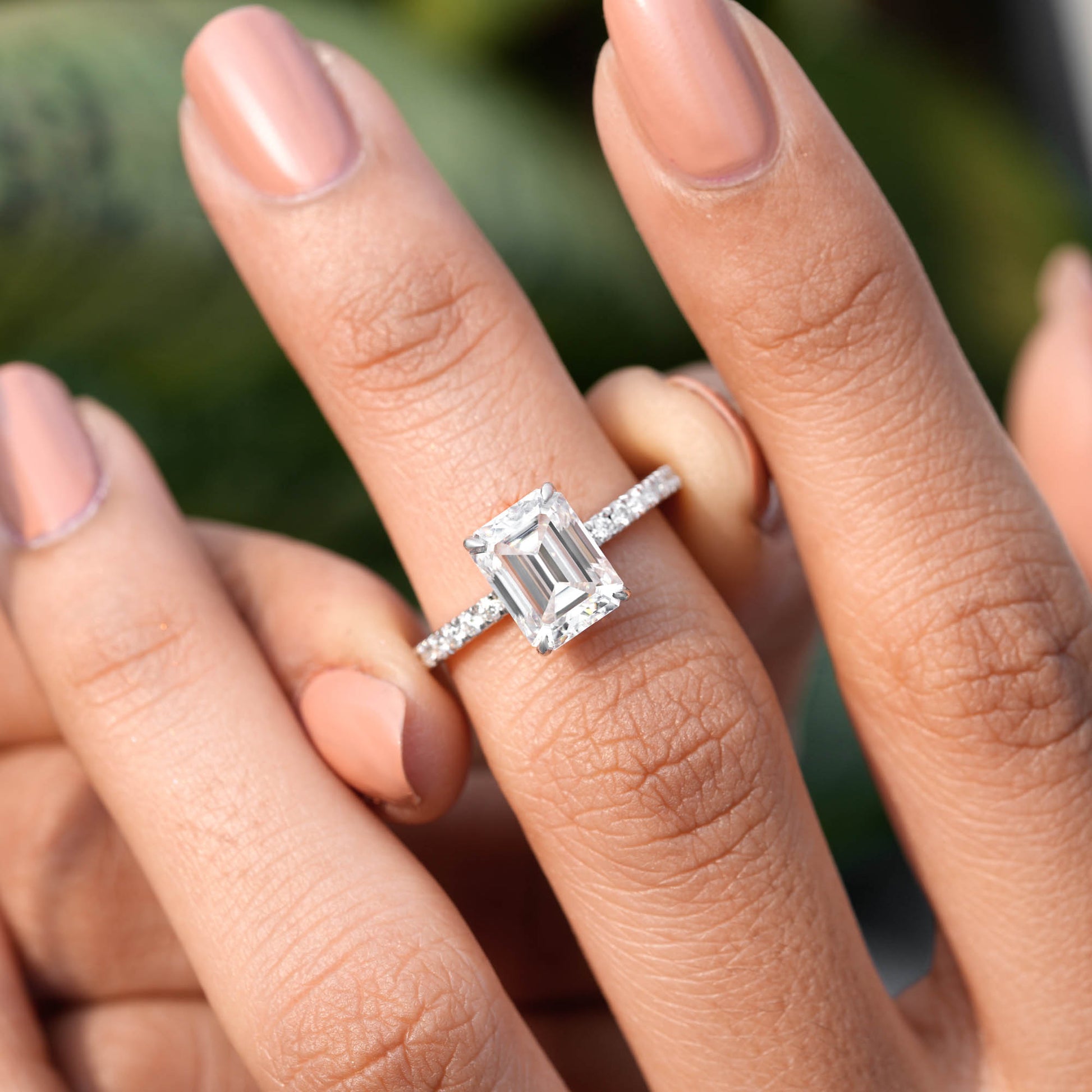 Round, Emerald Cut Colorless Engagement Ring