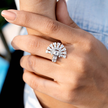 Emerald, Baguette, Round Cut Colorless Engagement Ring