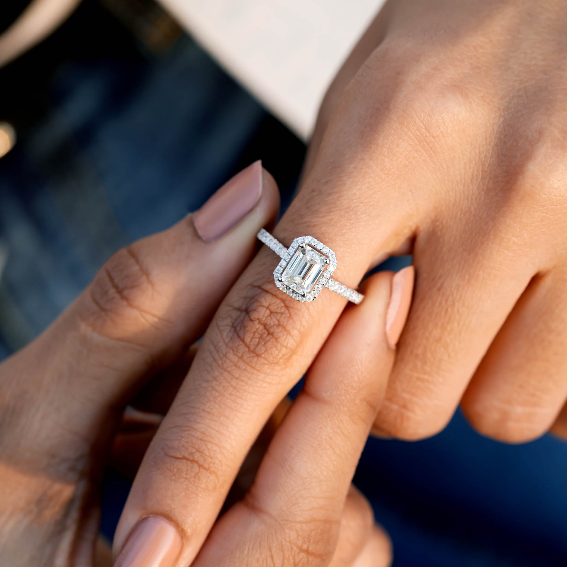 Round, Emerald Cut Colorless Engagement Ring