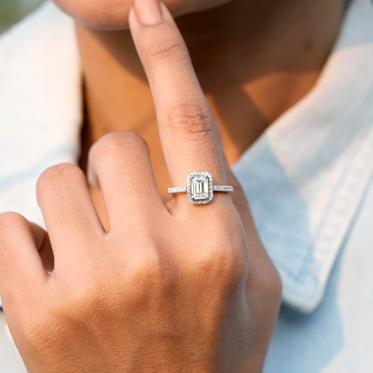 Round, Emerald Cut Colorless Engagement Ring