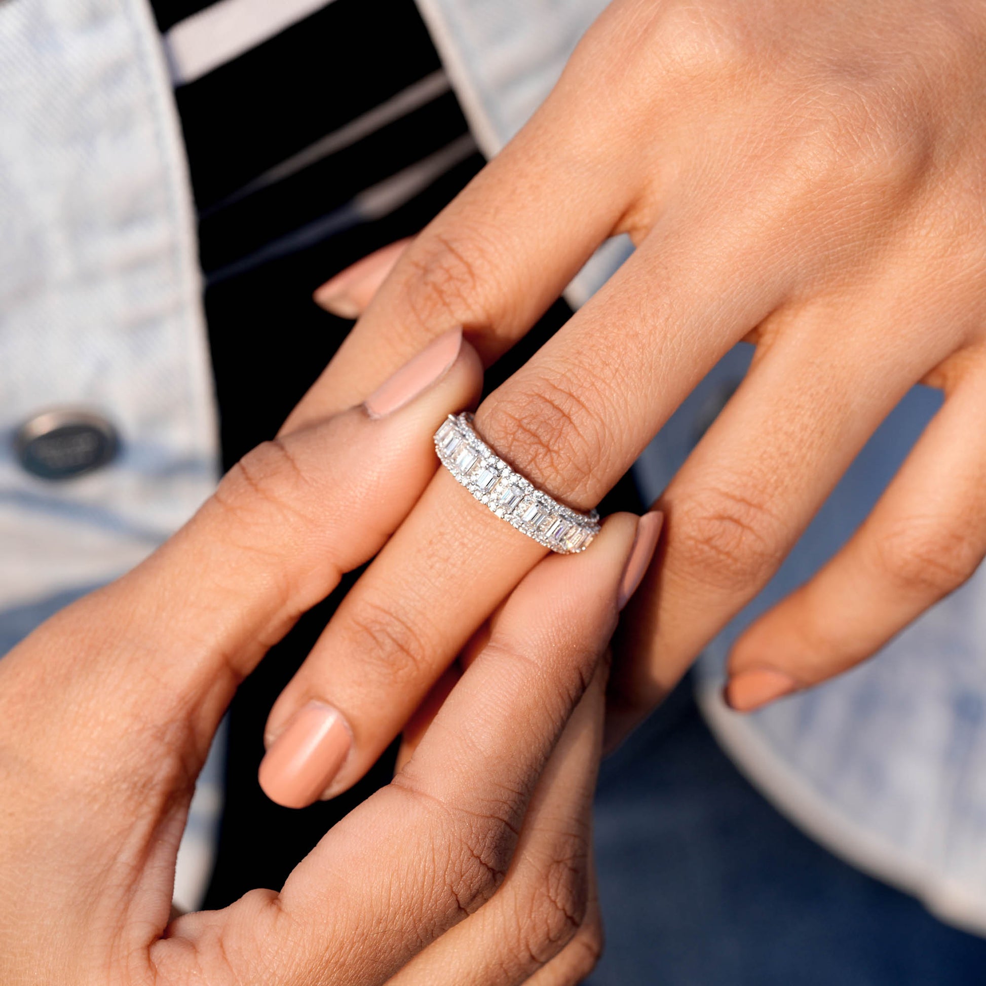 Emerald, Round Cut Colorless Engagement Ring