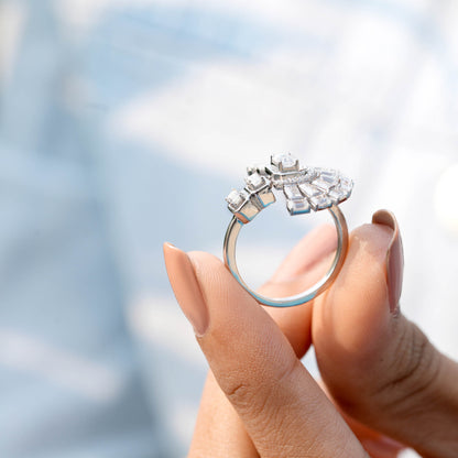 Emerald, Baguette, Round Cut Colorless Engagement Ring