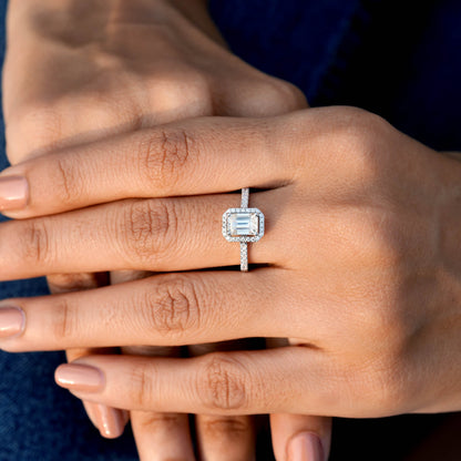 Round, Emerald Cut Colorless Engagement Ring