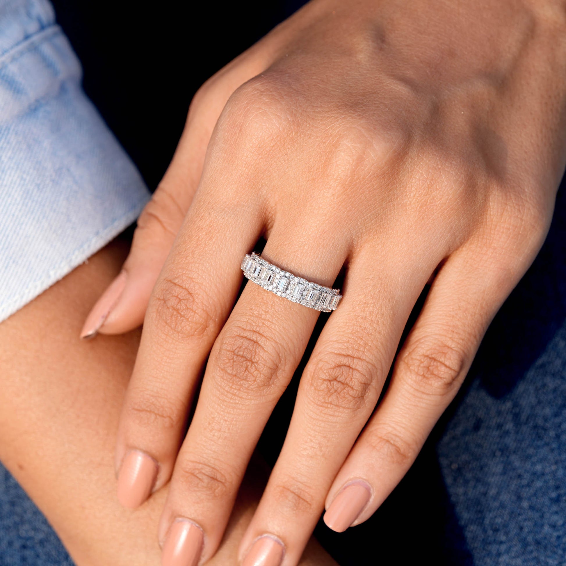 Emerald, Round Cut Colorless Engagement Ring