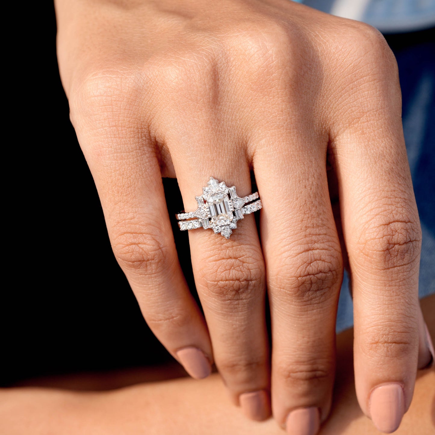 Emerald, Pear, Baguette, Round Cut Colorless Engagement Ring