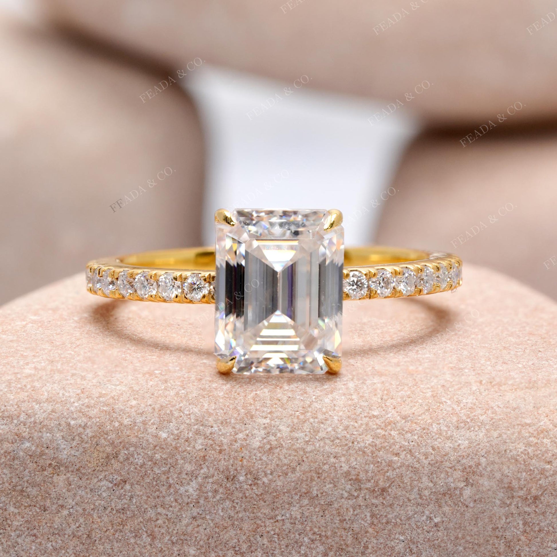 Round, Emerald Cut Colorless Engagement Ring