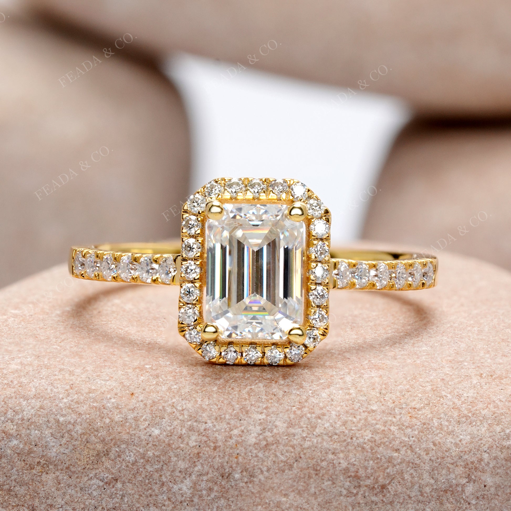 Round, Emerald Cut Colorless Engagement Ring