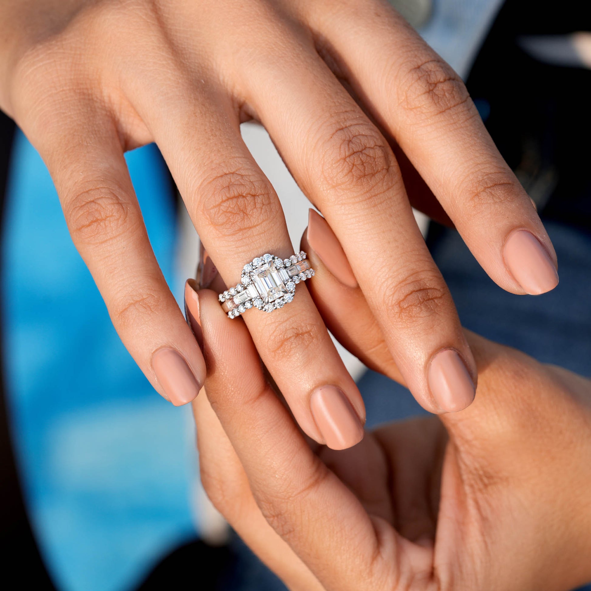 Round, Emerald, Baguette Cut Colorless Engagement Ring