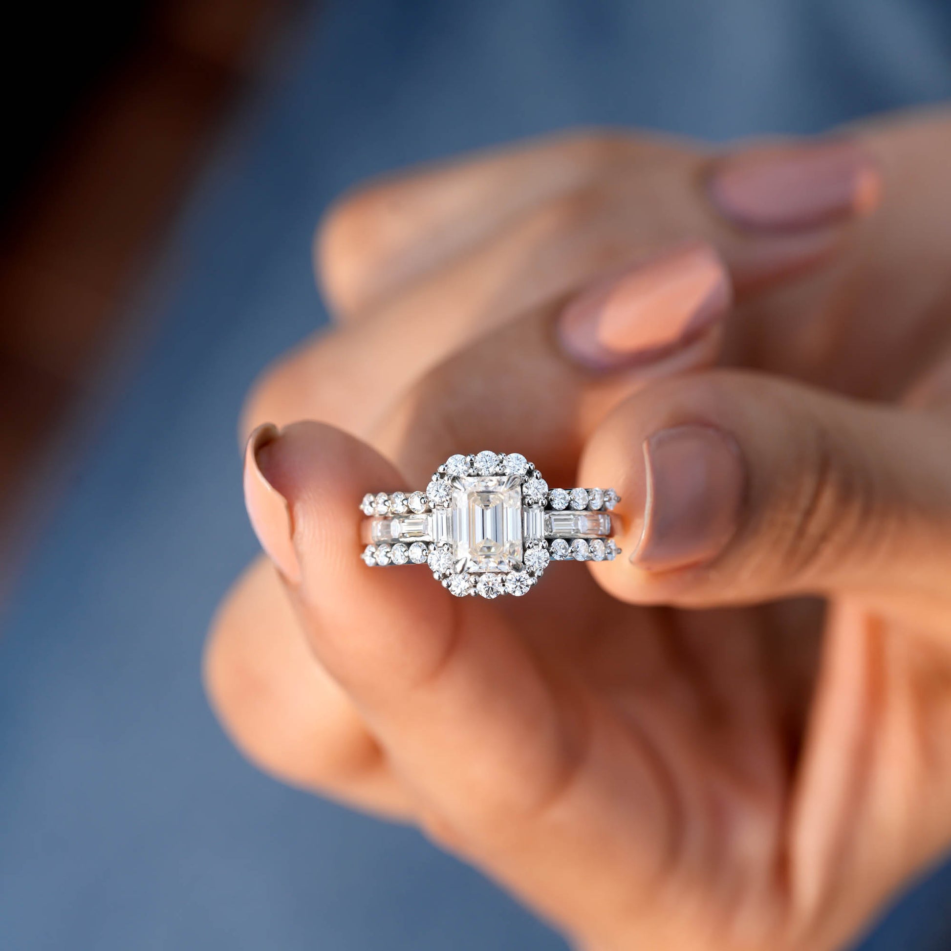 Round, Emerald, Baguette Cut Colorless Engagement Ring
