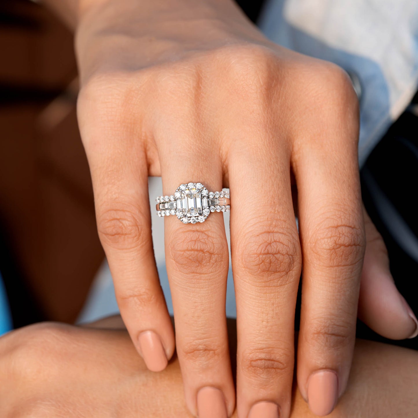 Round, Emerald, Baguette Cut Colorless Engagement Ring