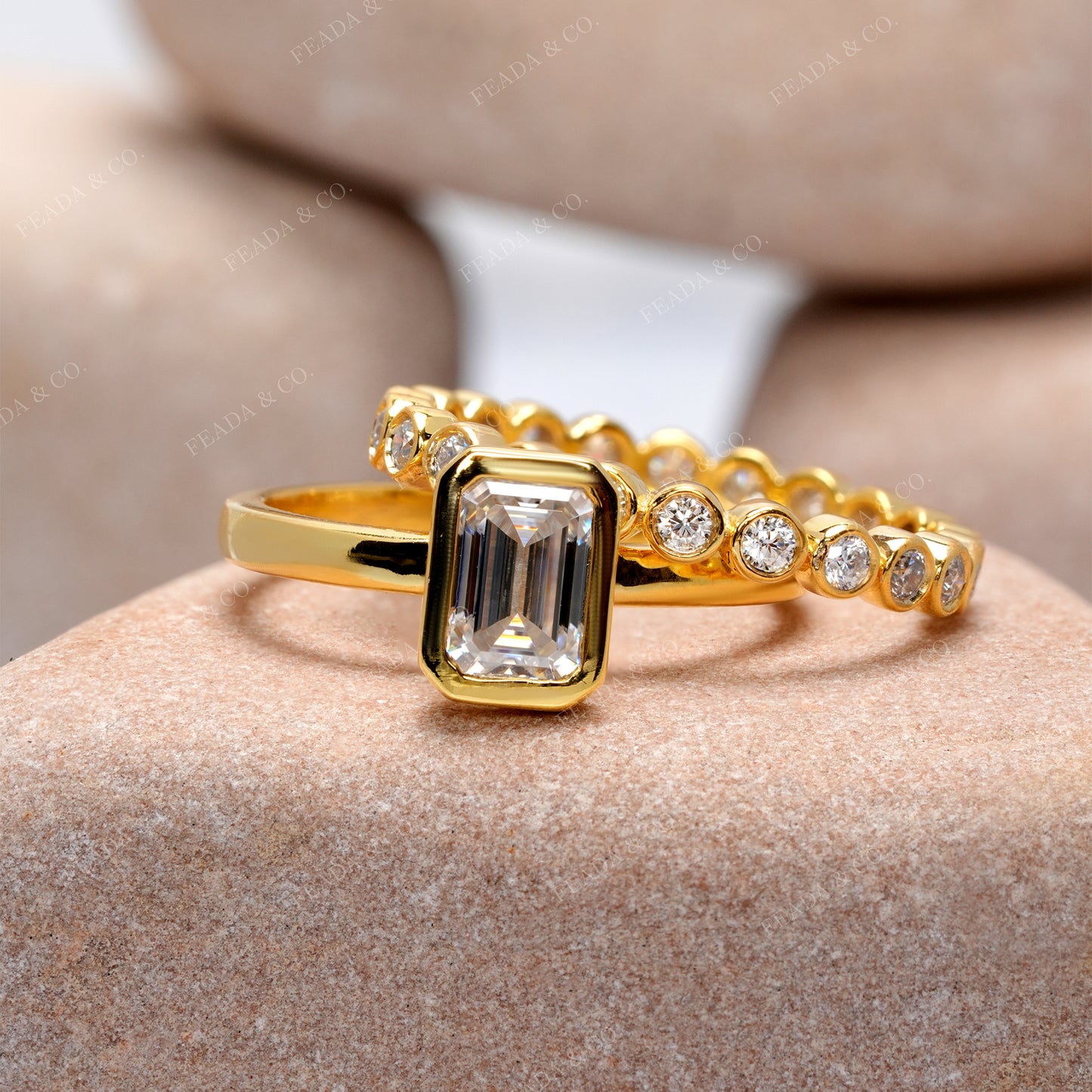 Emerald, Round Cut Colorless Engagement Ring