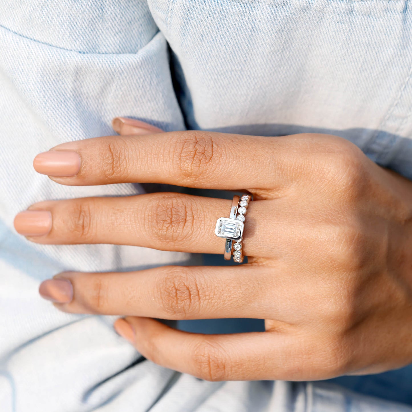 Emerald, Round Cut Colorless Engagement Ring