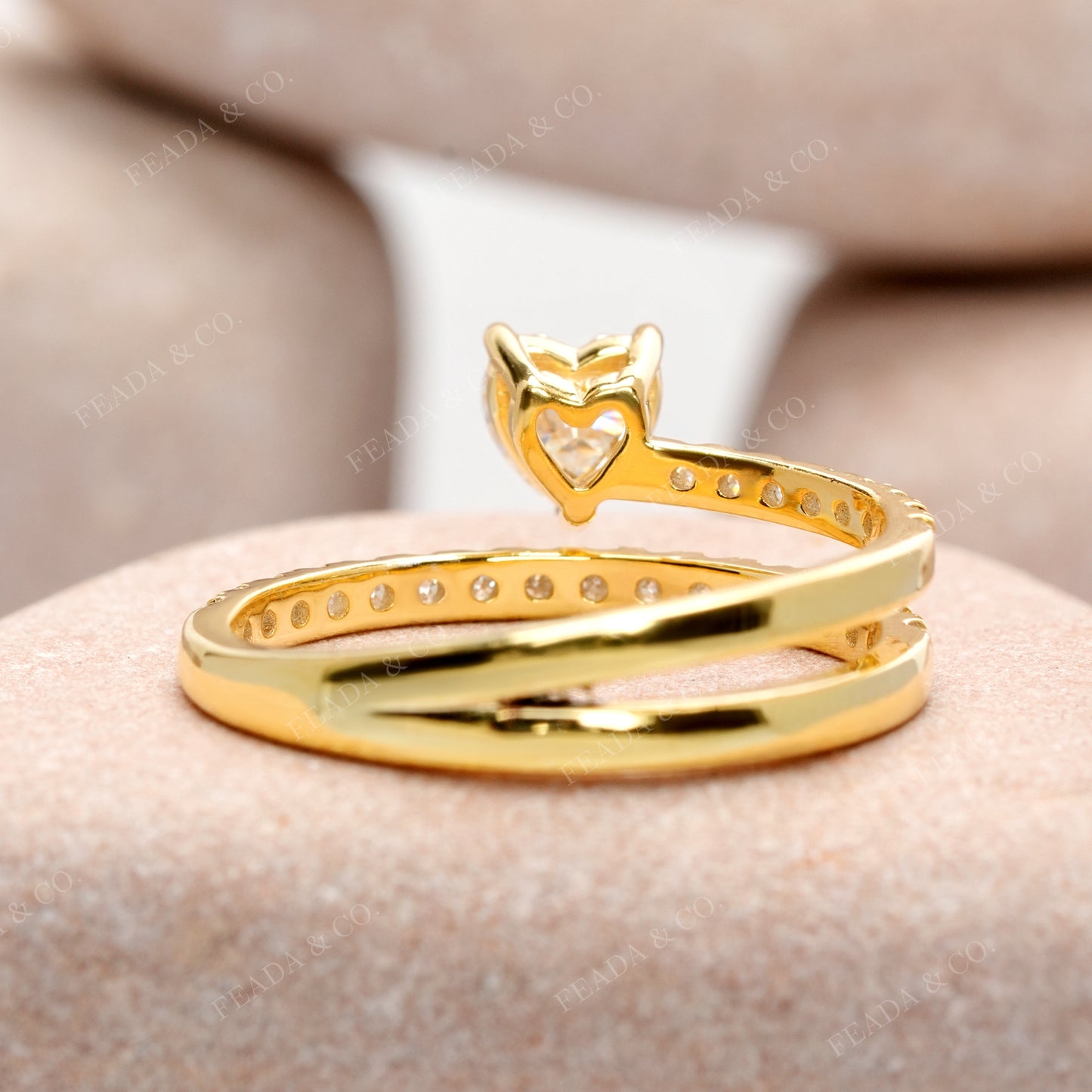 Heart, Round Cut Colorless Engagement Ring